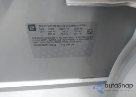 2018 Chevrolet Impala 1Lt из США, поврежденный, VIN 2G1105S33J9117015